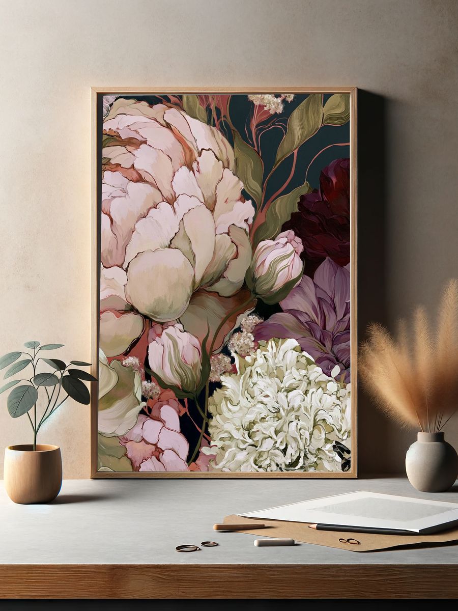 Peony Bloom Botanical Poster. — room view 2