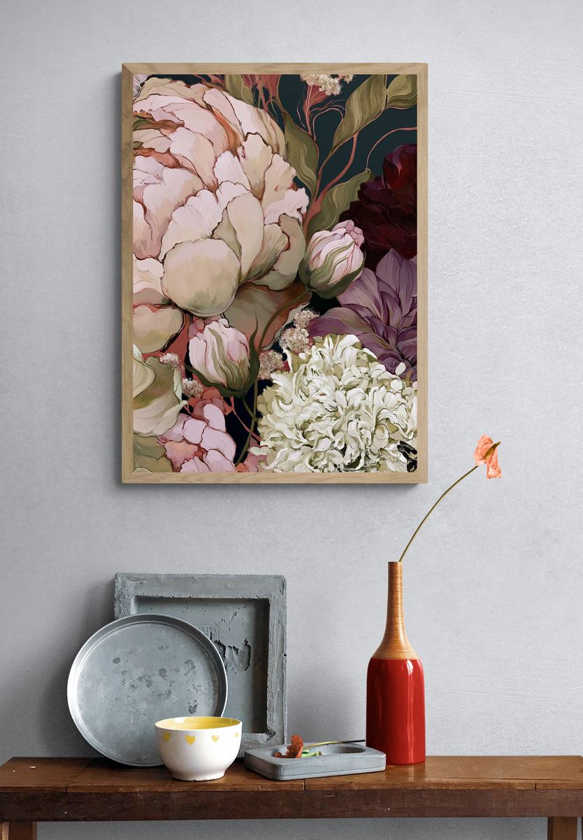Peony Bloom Botanical Poster. — room view 3