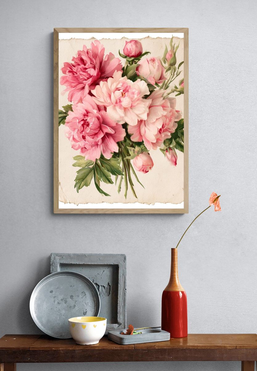 Pink Peony Bouquet Watercolor Print. — room view 3