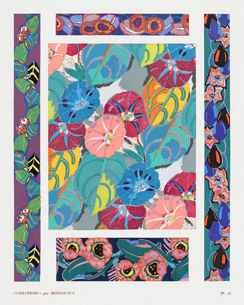 Vintage floral motifs, variations 15. poster — botanical art