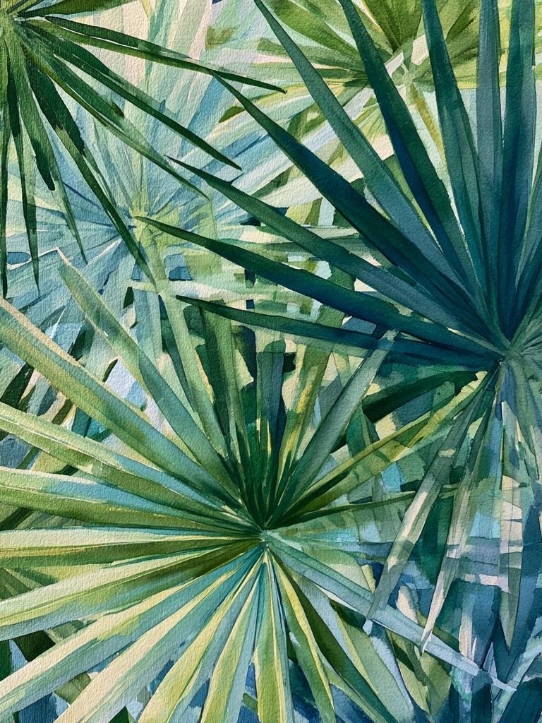 Tropical Palm Leaves Watercolor Print. poster detail