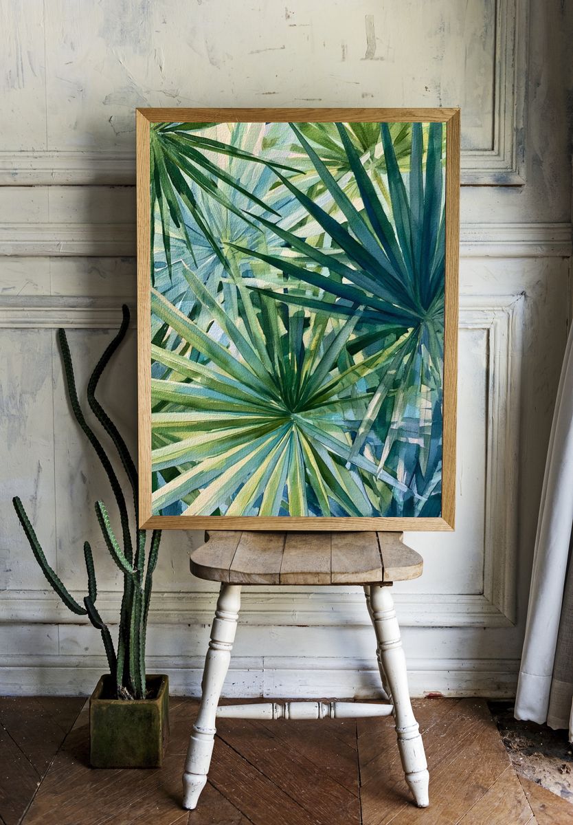 Tropical Palm Leaves Watercolor Print. — room view 1