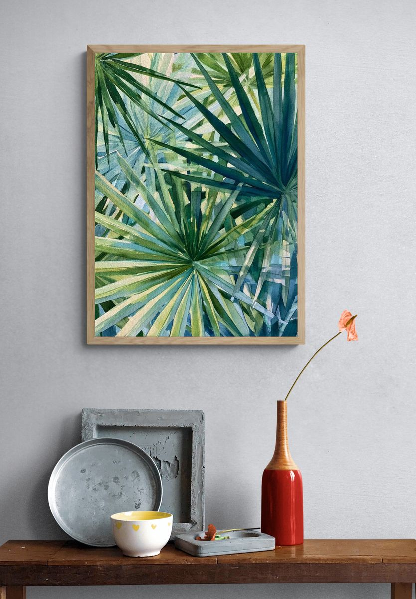 Tropical Palm Leaves Watercolor Print. — room view 3