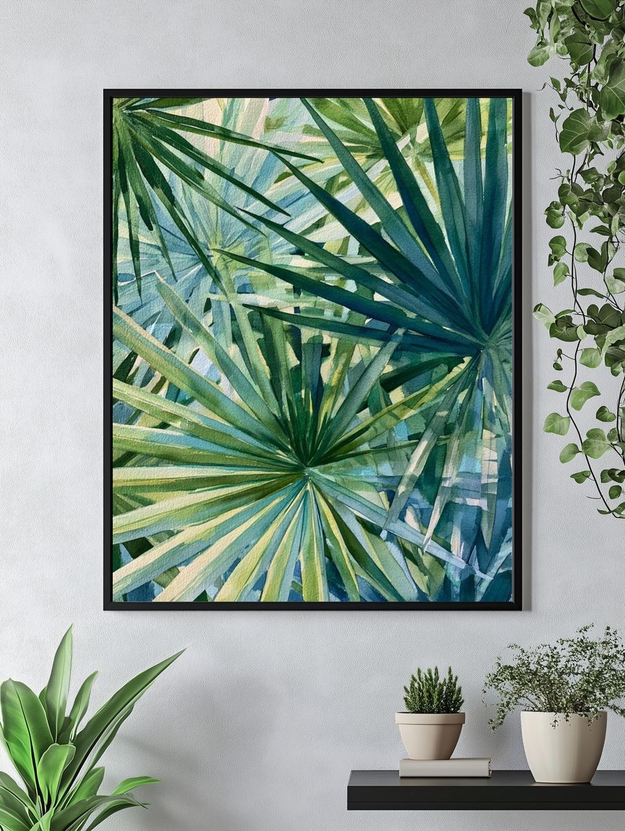 Tropical Palm Leaves Watercolor Print. — room view 4