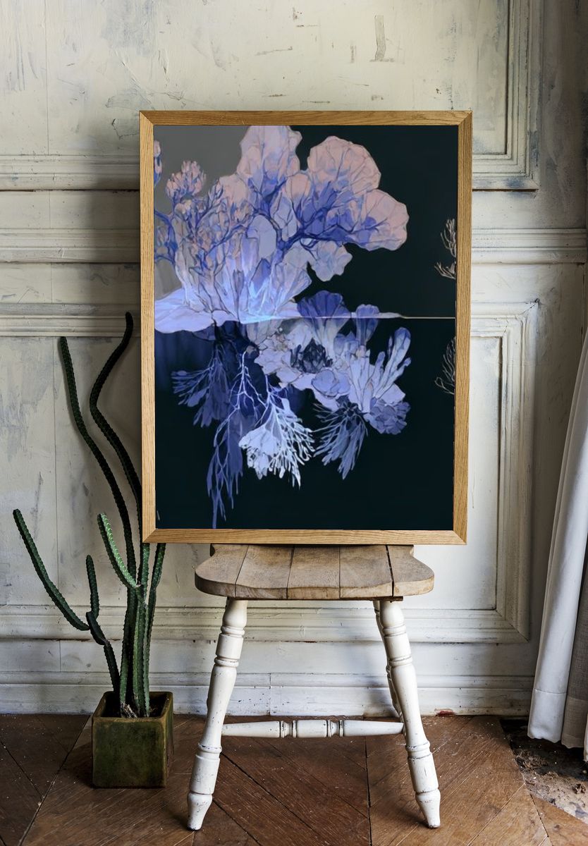 Blue Coral Botanical Print. — room view 1