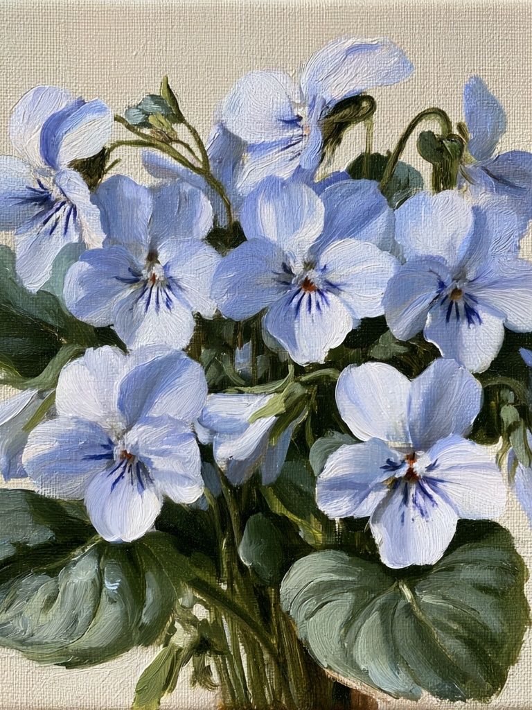 Blue Pansies Botanical Poster. poster detail