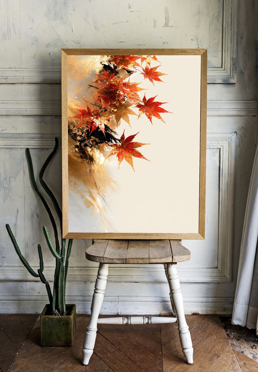 Autumn Maple Leaves Abstract Print. — room view 1