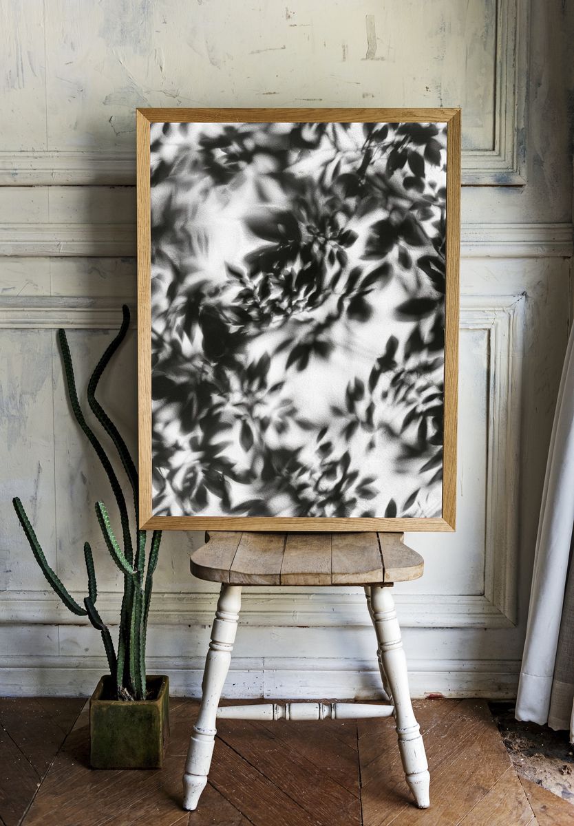 Shadow Leaves Black-White Print. — room view 1