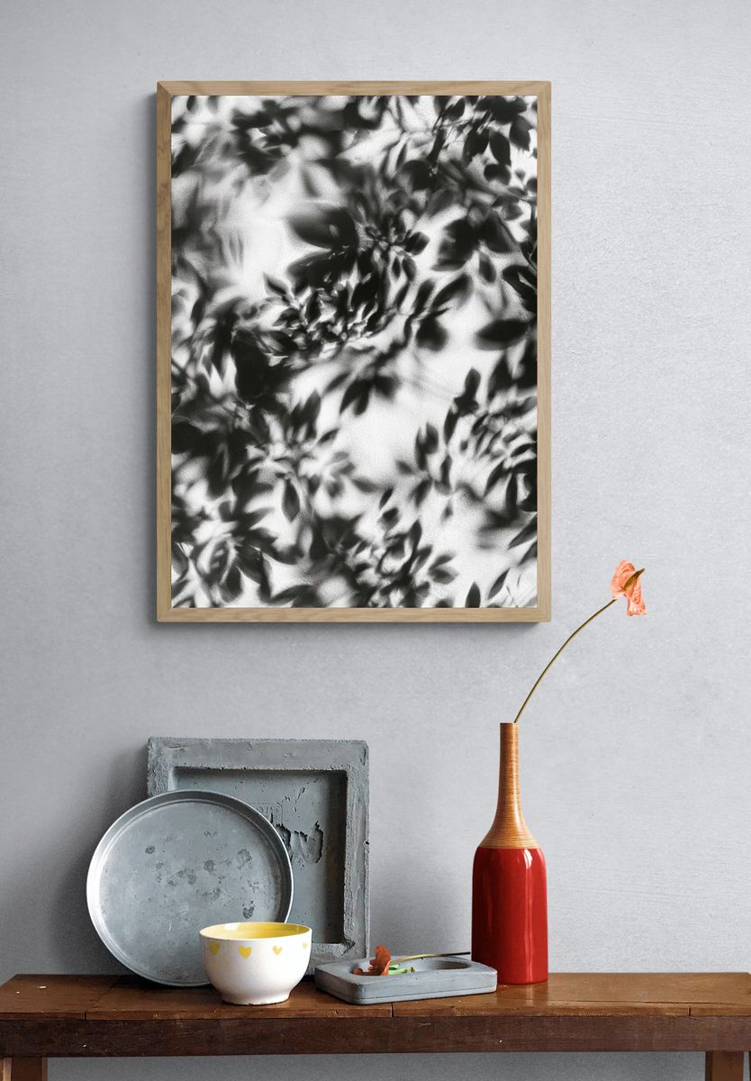 Shadow Leaves Black-White Print. — room view 3