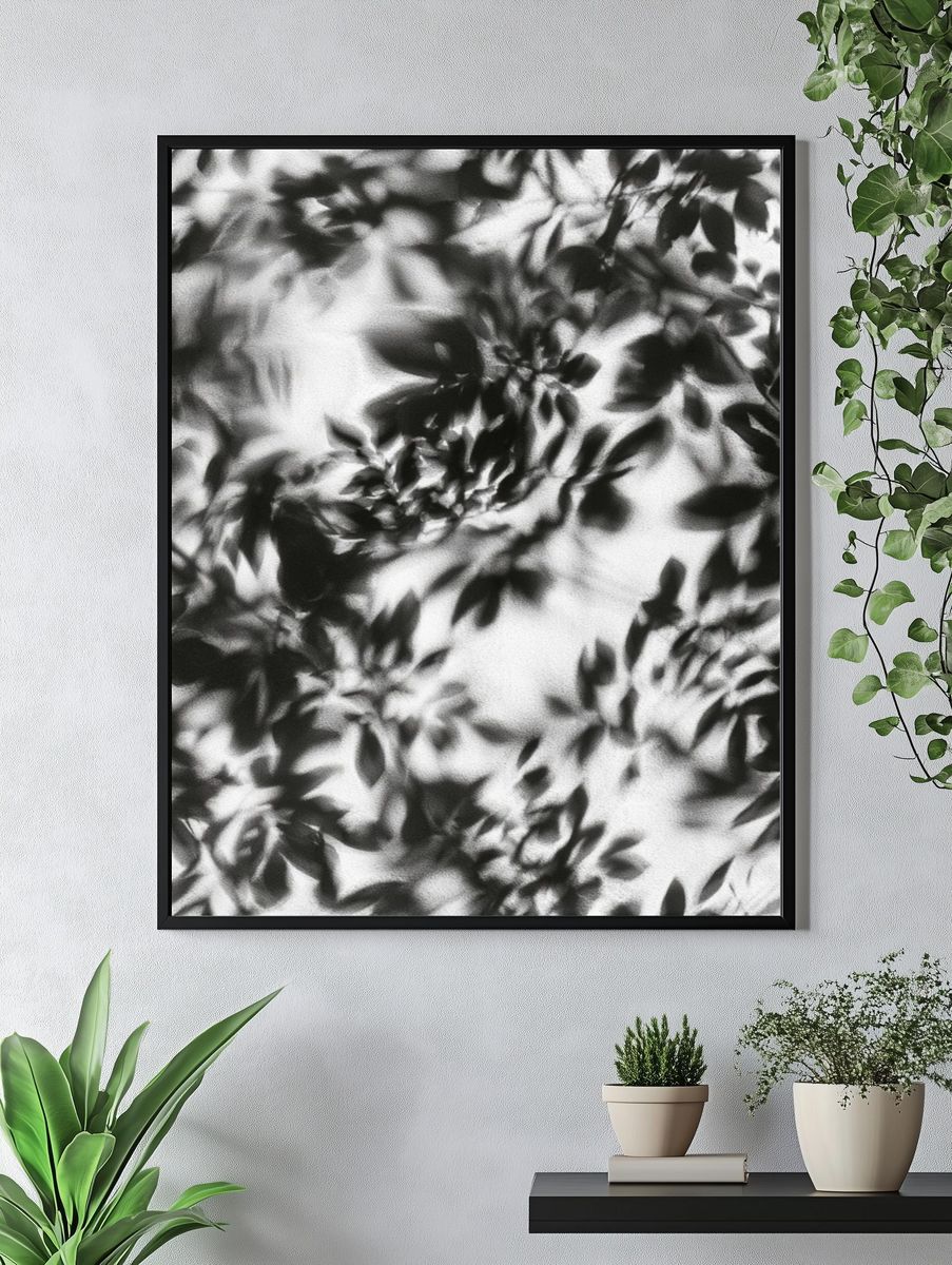Shadow Leaves Black-White Print. — room view 4