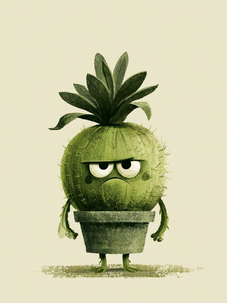 Grumpy Pineapple Plant Illustration Poster. poster detail
