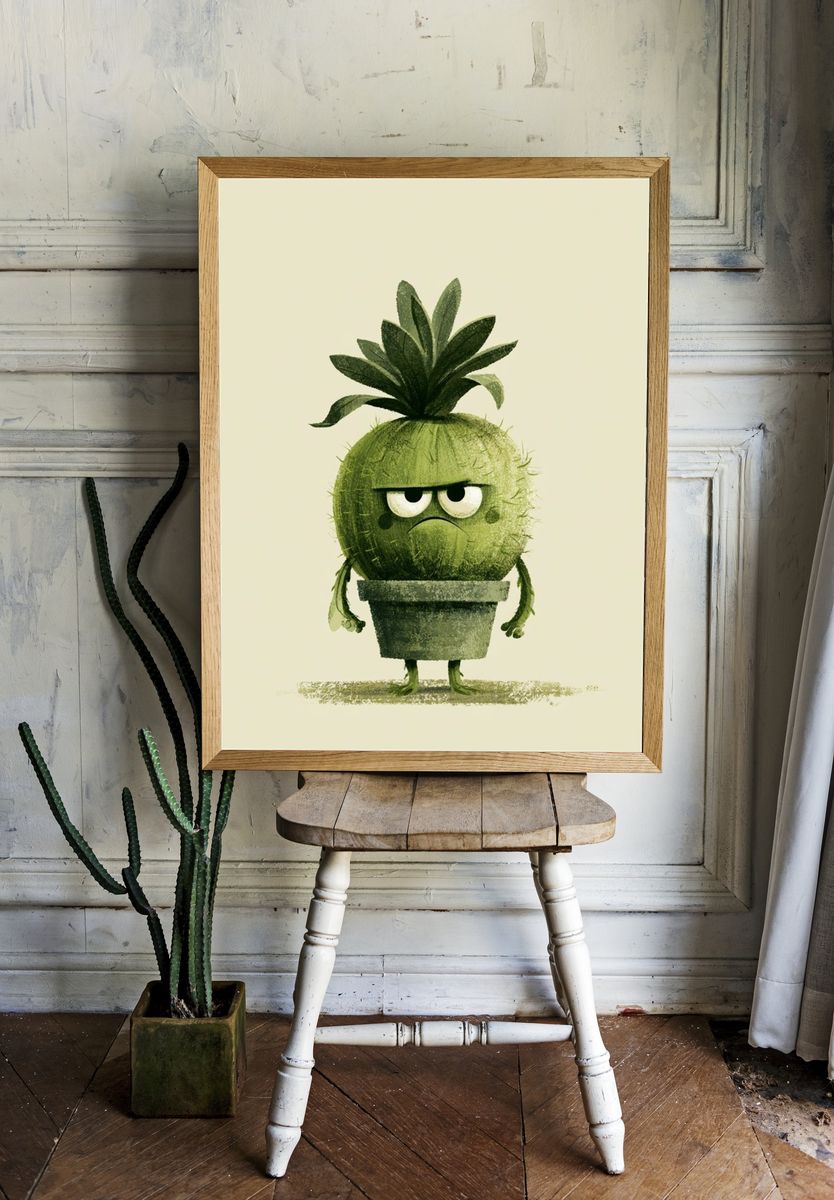 Grumpy Pineapple Plant Illustration Poster. room preview