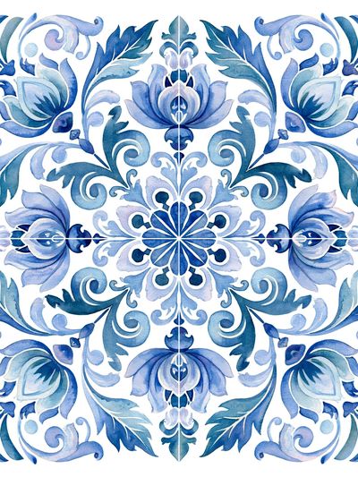 Blue Floral Tile Illustration Poster. poster