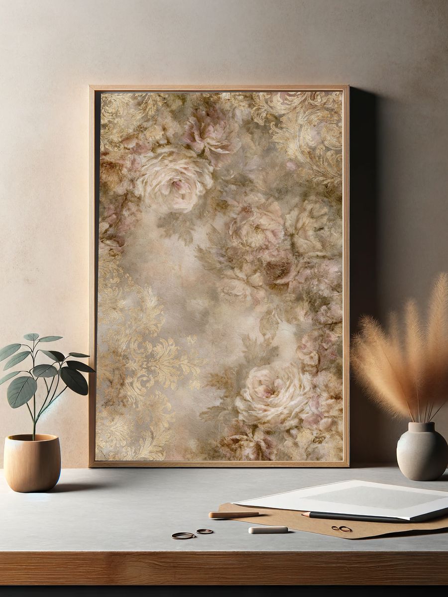 Vintage Floral Damask Poster. — room view 2