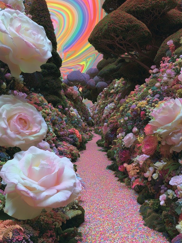 Rainbow Floral Dreamscape Poster. poster — botanical art