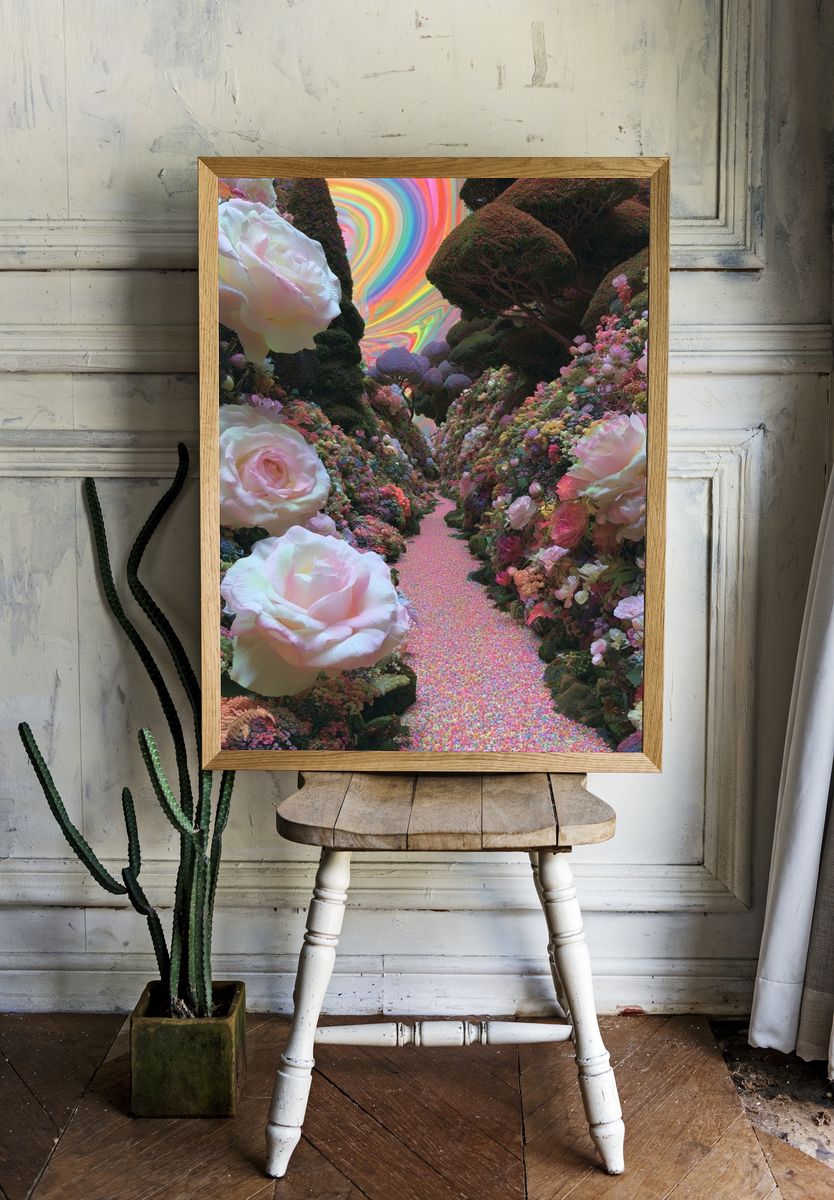 Rainbow Floral Dreamscape Poster. — room view 1