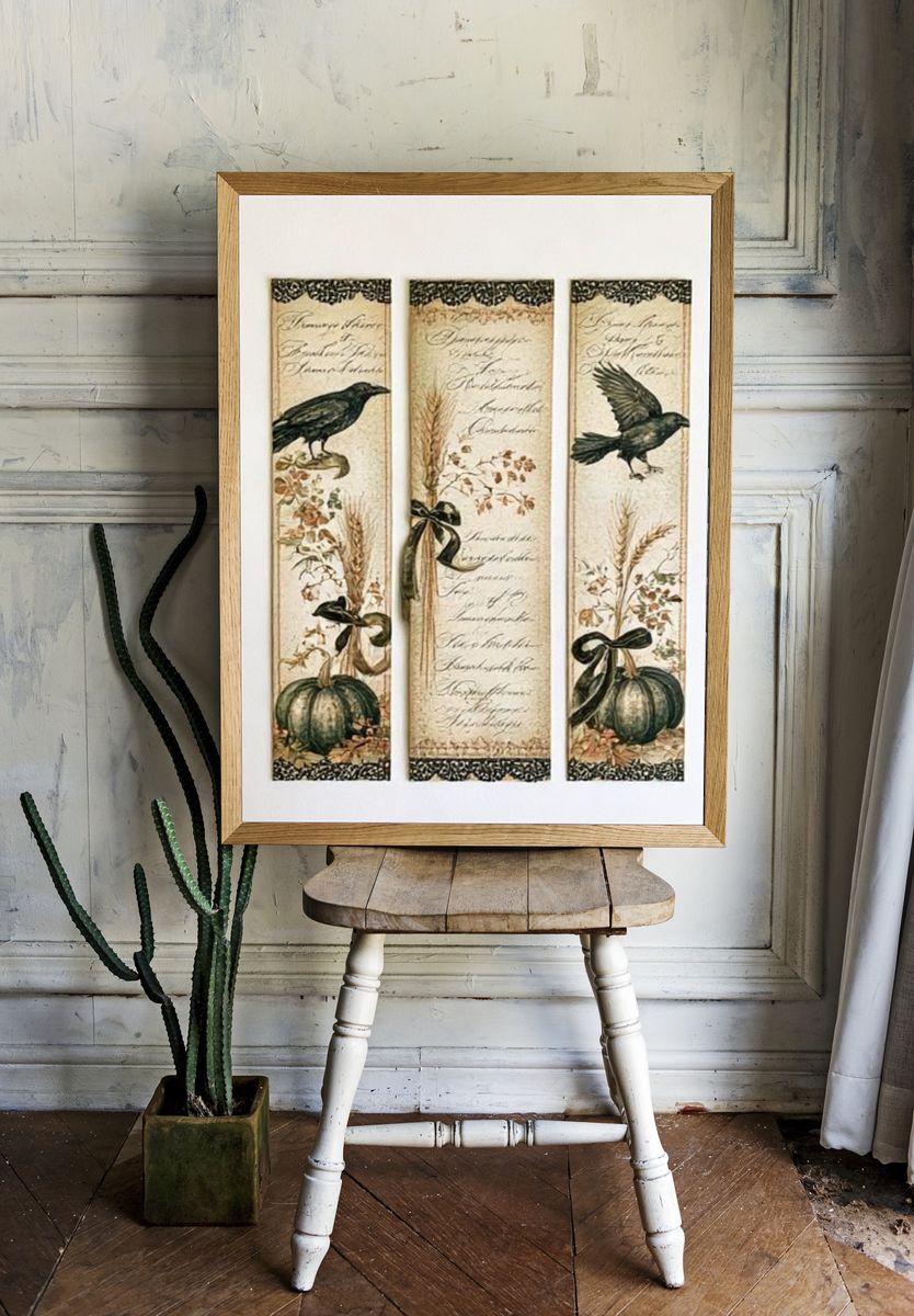 Autumn Botanical Birds Vintage Poster. — room view 1