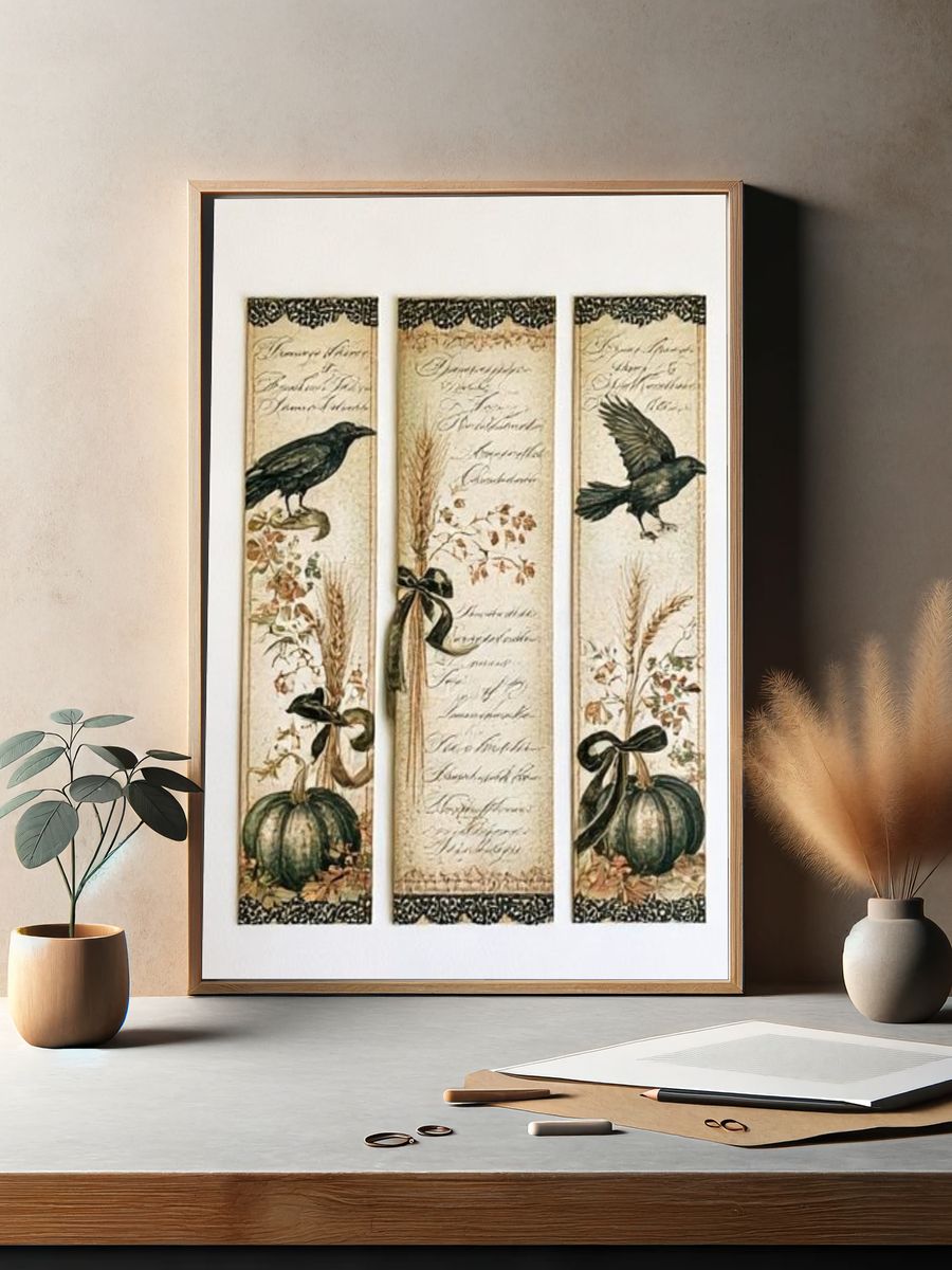 Autumn Botanical Birds Vintage Poster. — room view 2