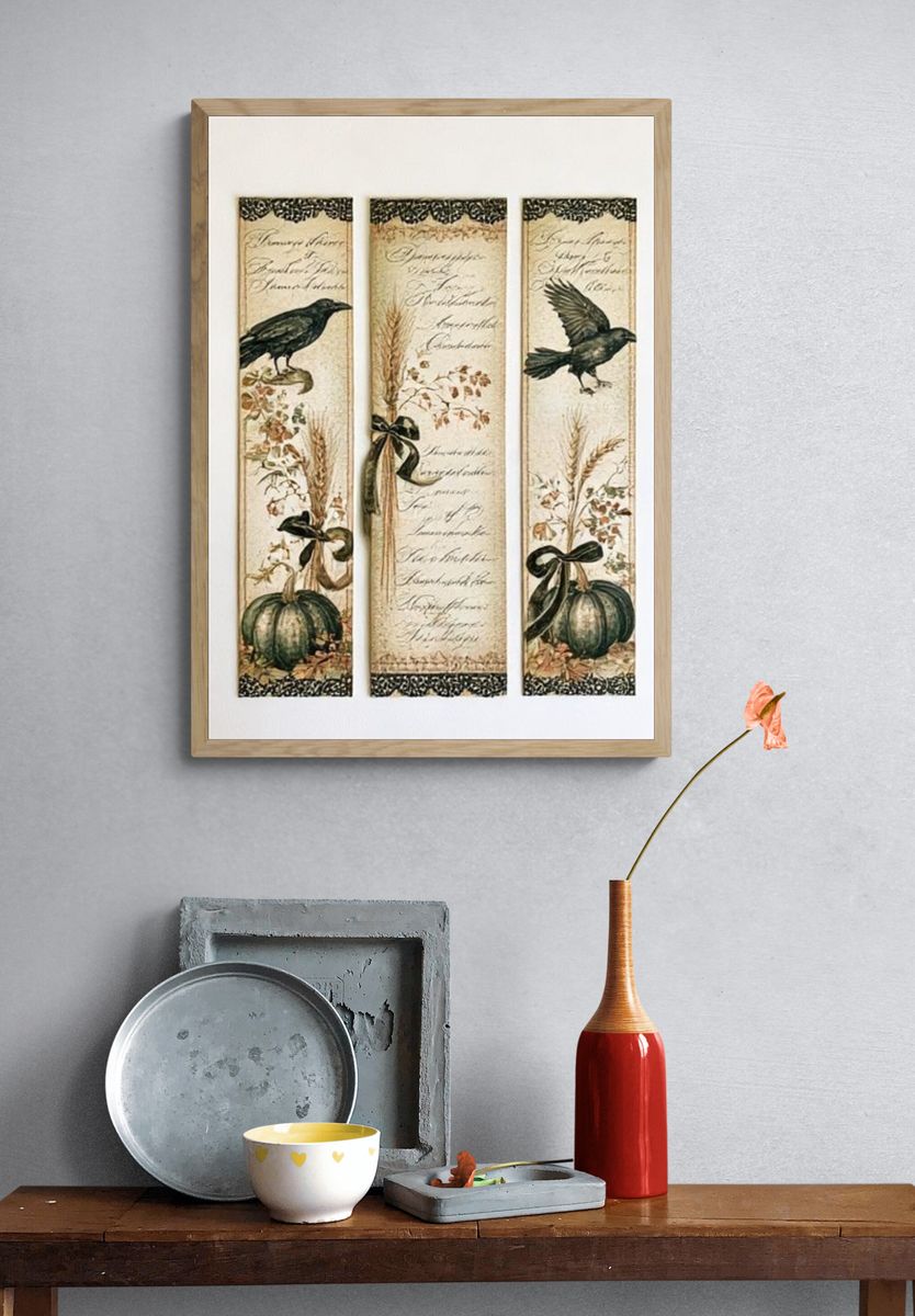 Autumn Botanical Birds Vintage Poster. — room view 3