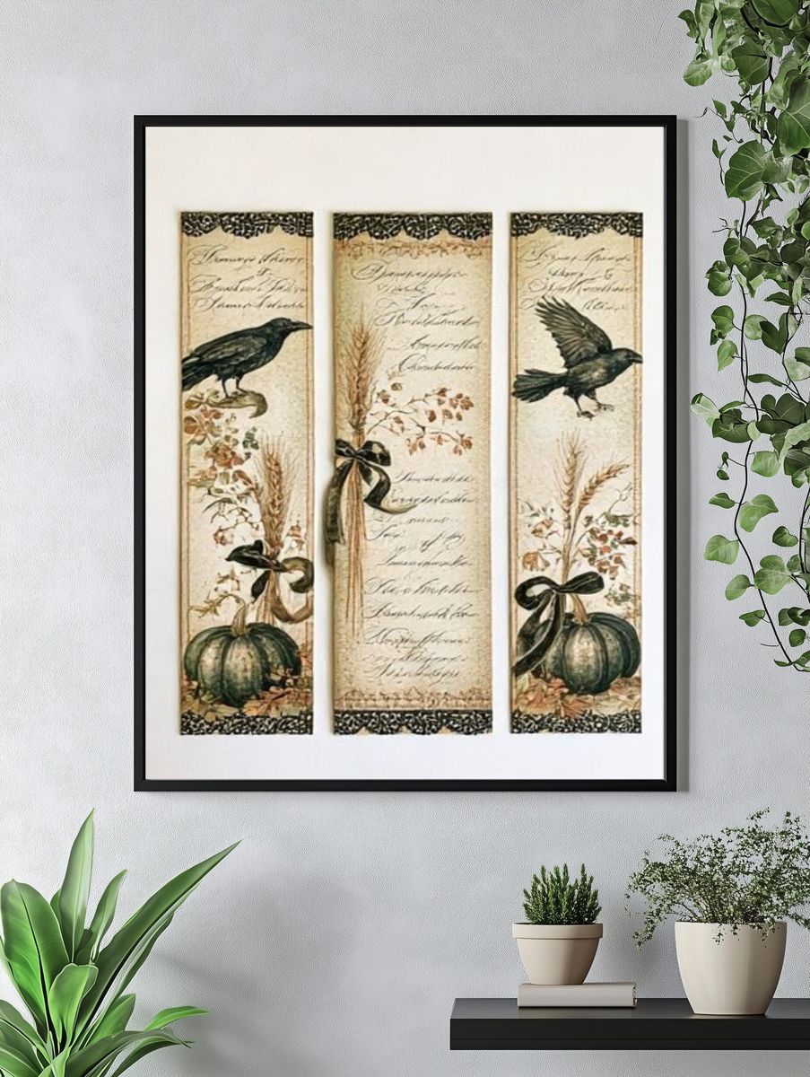 Autumn Botanical Birds Vintage Poster. — room view 4