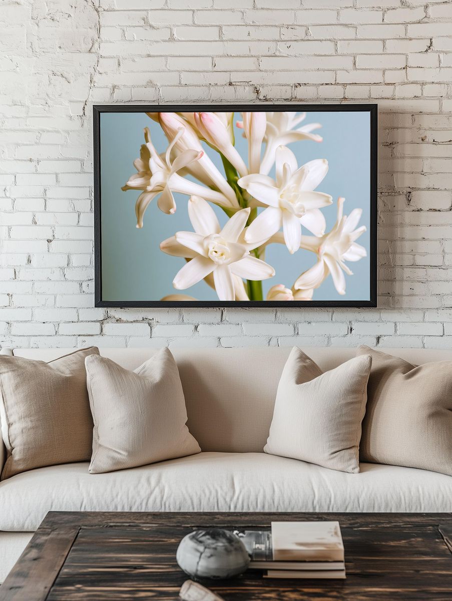 White Tuberose Bloom Print. room preview