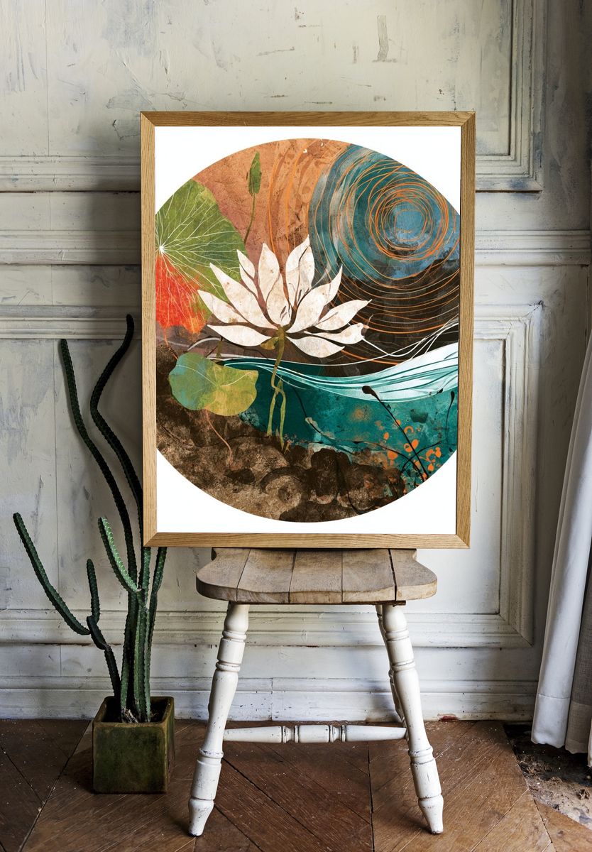 Lotus Abstract Botanical Poster. — room view 1