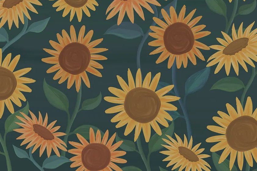 Hand drawn sunflower patterned background. poster detail