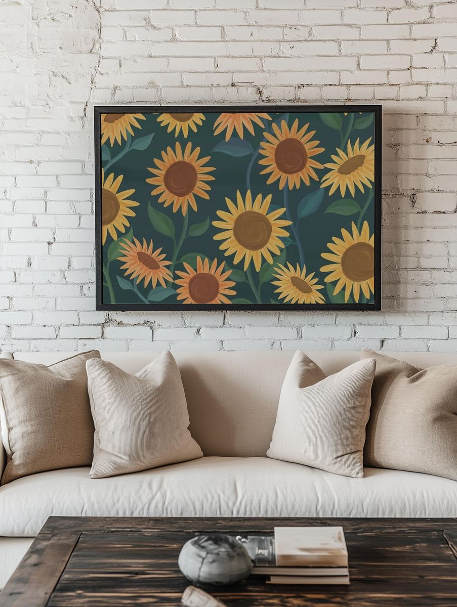 Hand drawn sunflower patterned background room preview