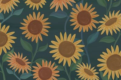Hand drawn sunflower patterned background.