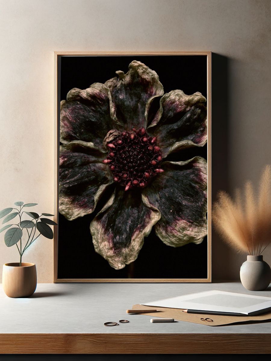 Dark Bloom Botanical Print. — room view 2