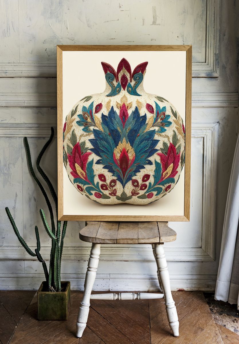 Embroidered Floral Vase Print room preview