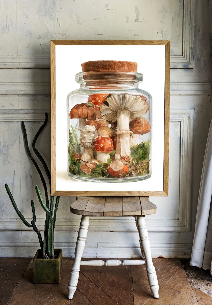 Mushroom Jar Watercolor Print. — room view 1