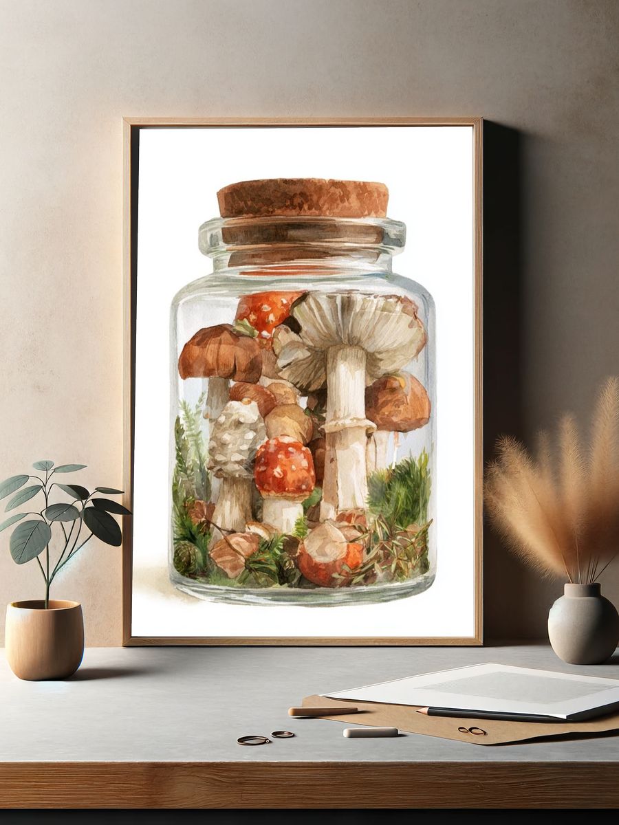 Mushroom Jar Watercolor Print. — room view 2