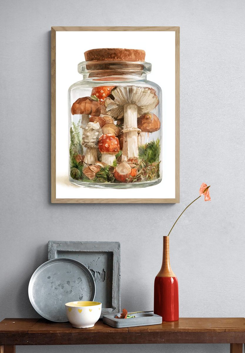 Mushroom Jar Watercolor Print. — room view 3