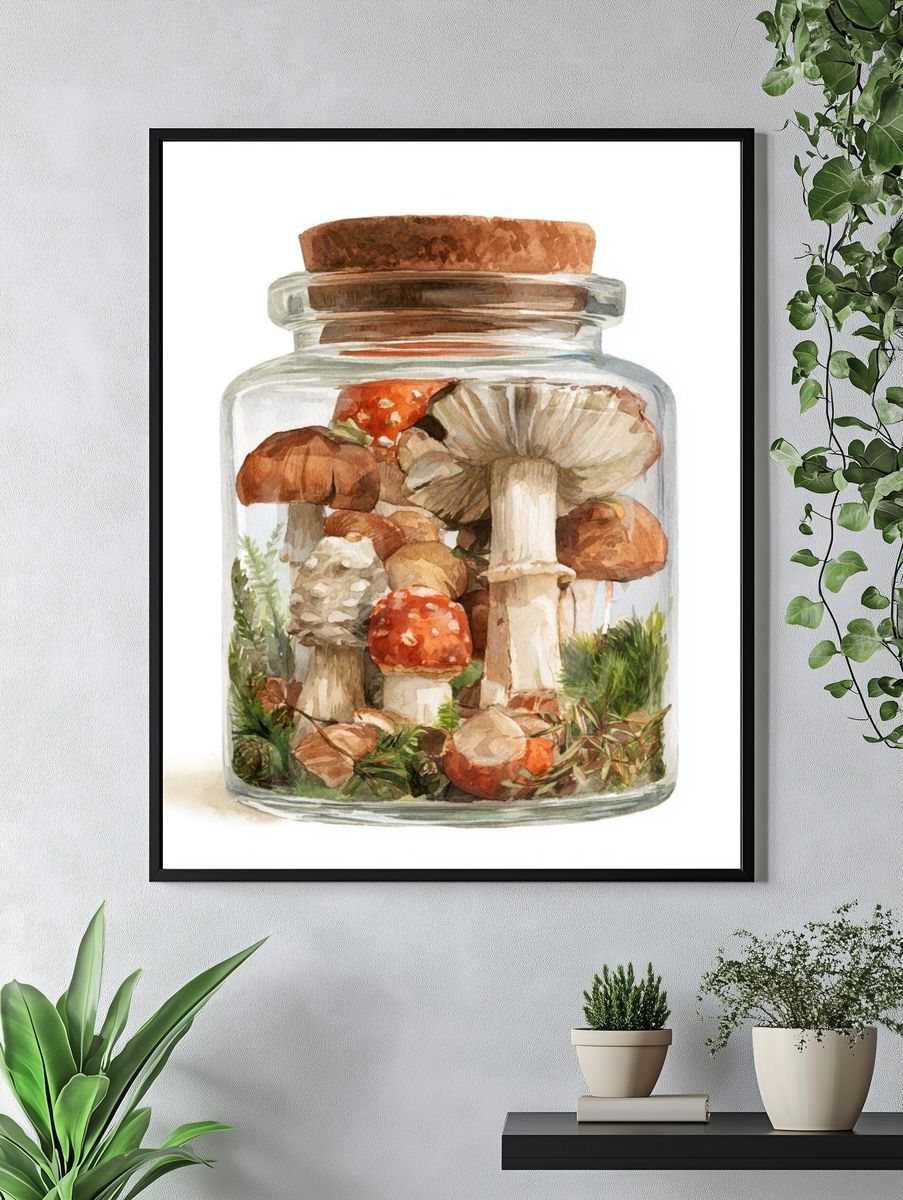 Mushroom Jar Watercolor Print. — room view 4