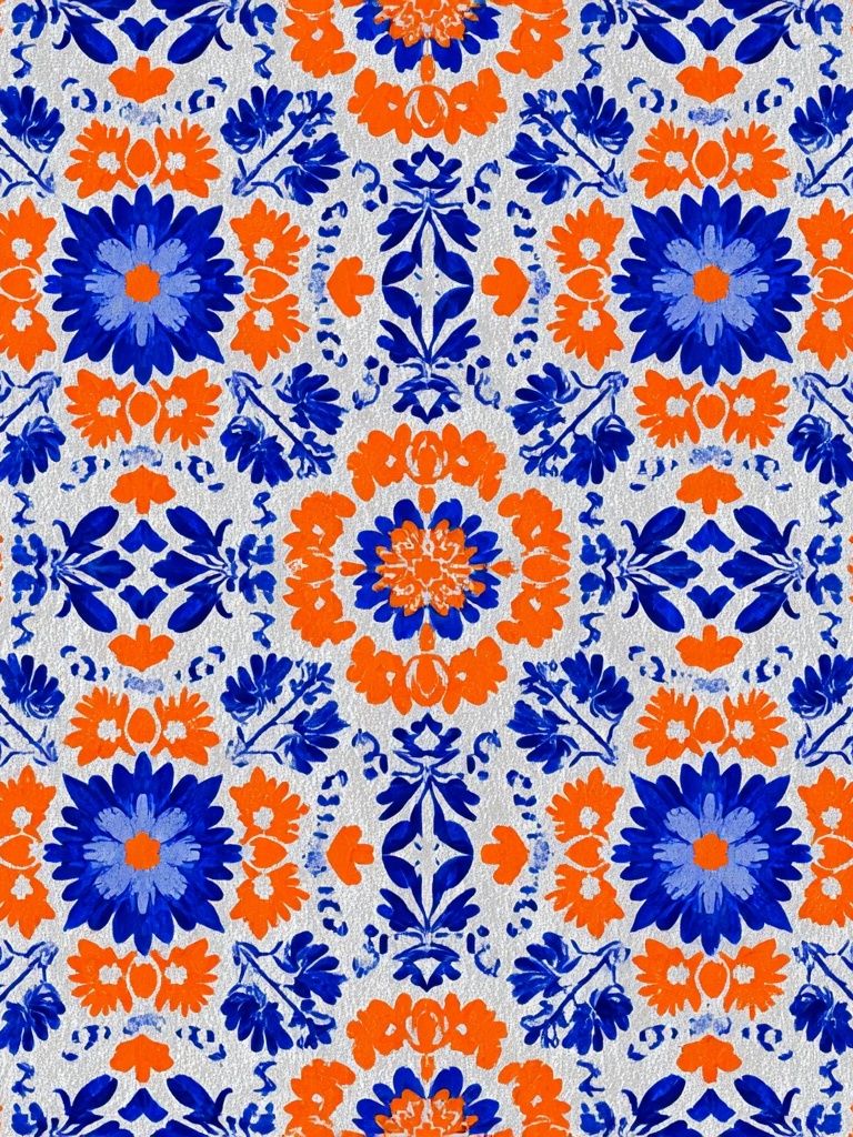 Blue and Orange Floral Pattern Poster. poster detail