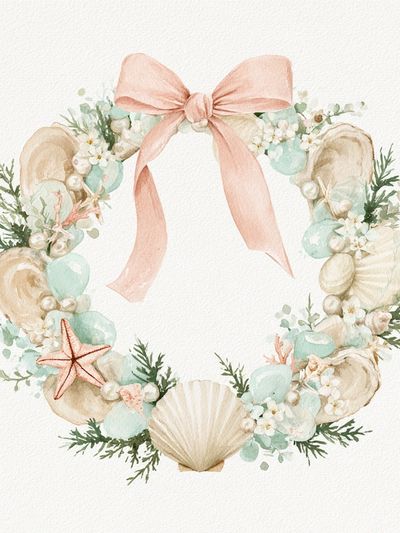 Seashell Wreath Watercolor Poster. poster