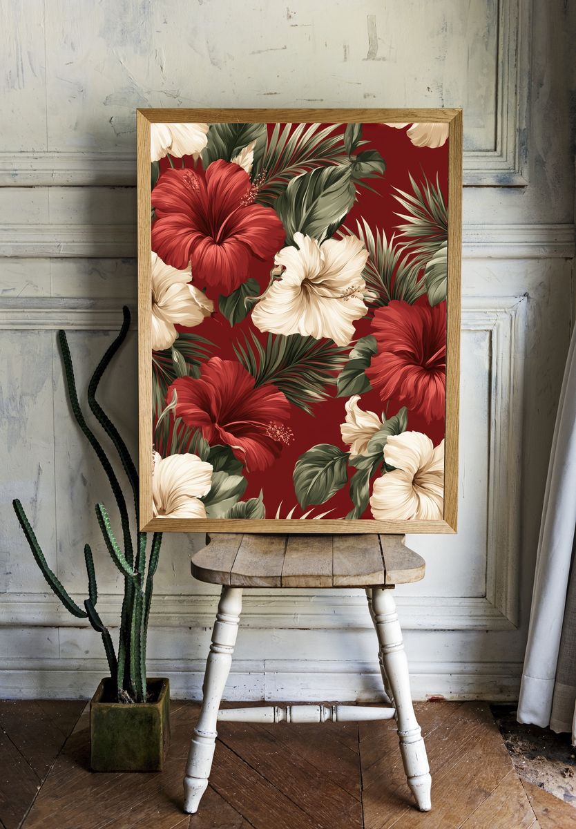 Tropical Hibiscus Floral Print. — room view 1