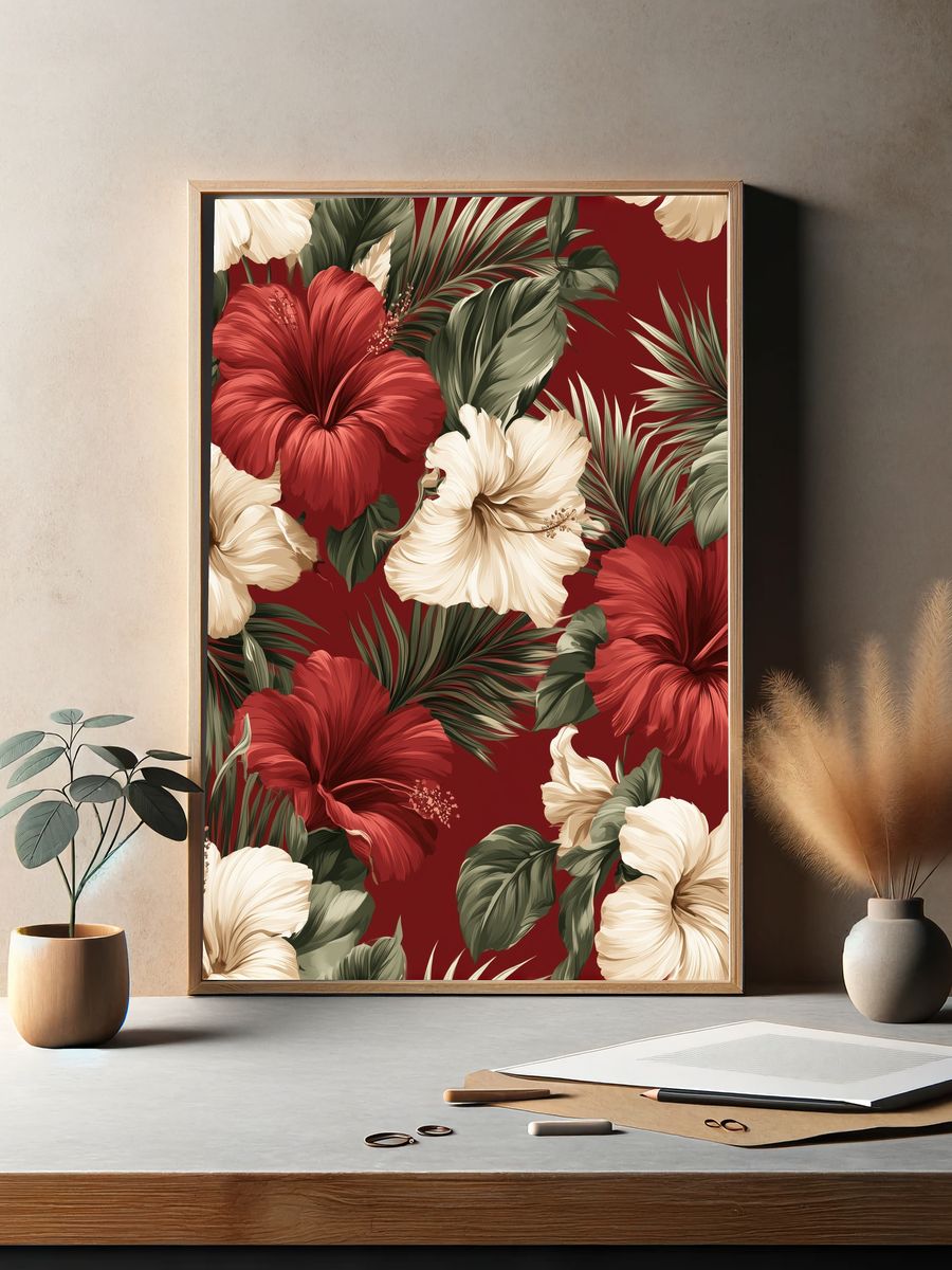 Tropical Hibiscus Floral Print. — room view 2