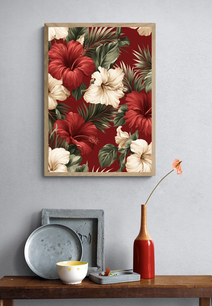 Tropical Hibiscus Floral Print. — room view 3