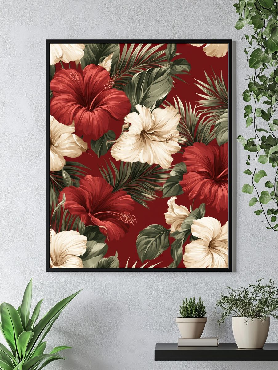 Tropical Hibiscus Floral Print. — room view 4