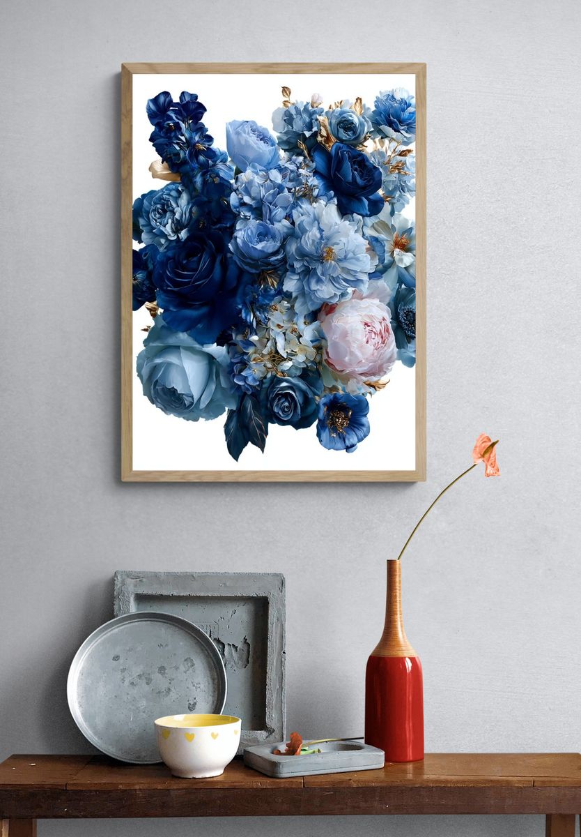 Blue Floral Bouquet Print. — room view 3