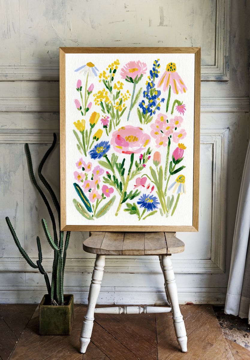 Wildflower Bouquet Watercolor Print. — room view 1