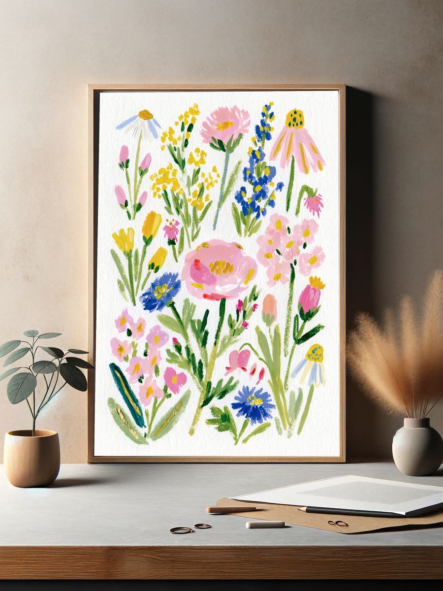 Wildflower Bouquet Watercolor Print. — room view 2