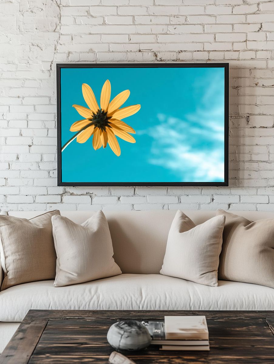Yellow daisy blue sky. room preview