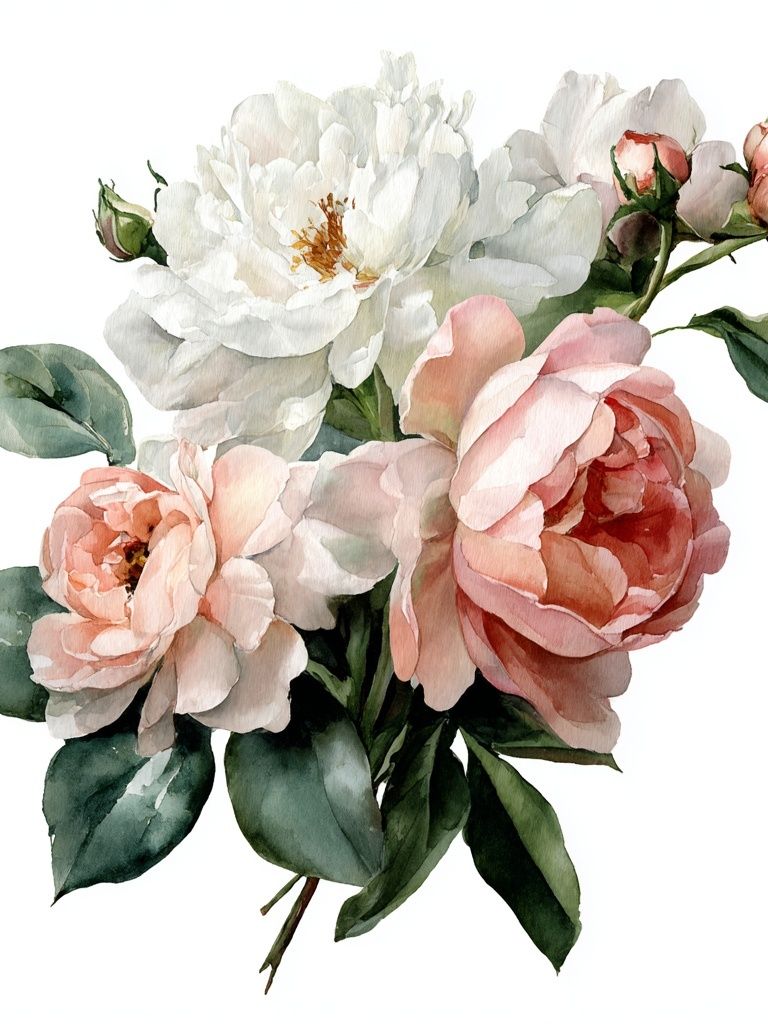 Peony Bouquet Watercolor Print. poster — botanical art