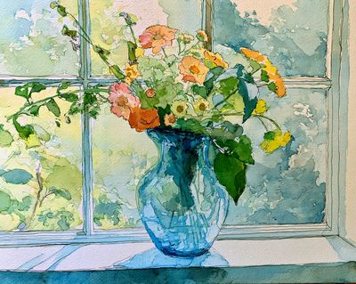Blue Vase Flowers Watercolor Poster. poster