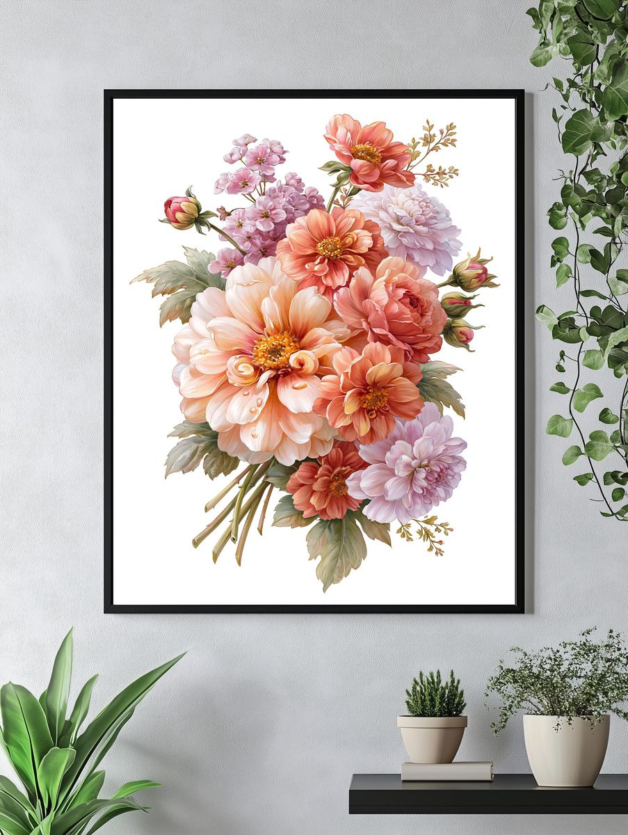 Peony Bouquet Botanical Print. — room view 4