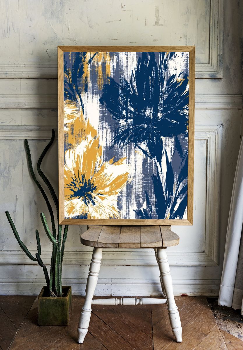 Abstract Floral Brushwork Poster. — room view 1