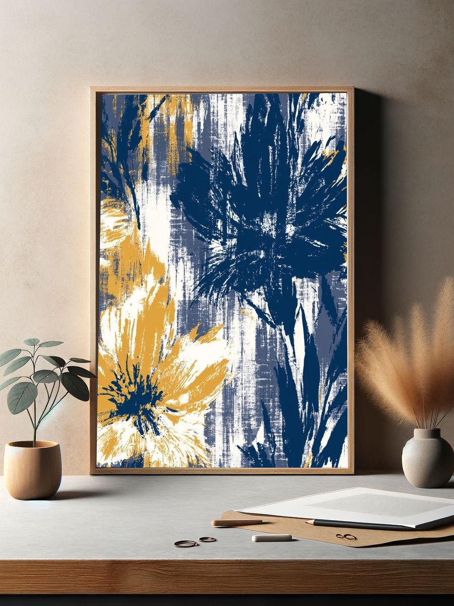 Abstract Floral Brushwork Poster. — room view 2